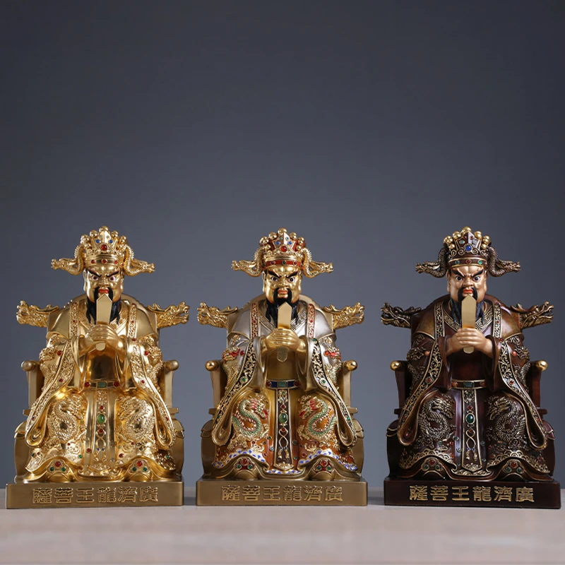 圆通工艺黄铜贴金广济龙王财神爷五爷像新中式摆件