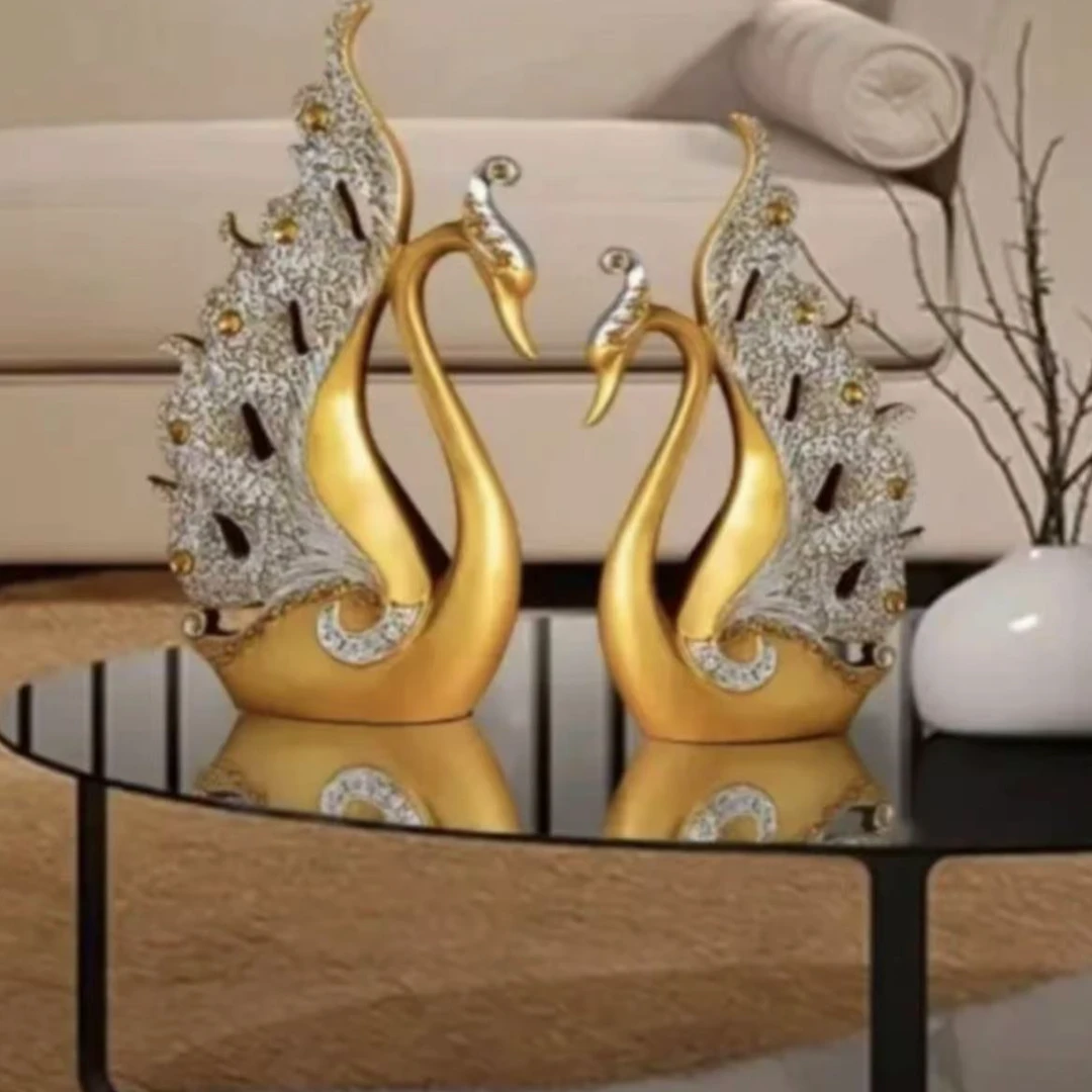 创意天鹅摆件树脂工艺品家居客厅酒柜电视柜北欧轻奢现代装饰结婚