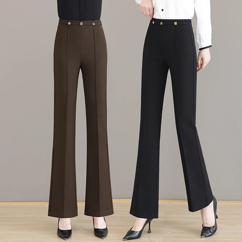 高腰显瘦时尚大码微喇裤女2024春秋新款直筒阔腿垂感休闲喇叭裤子