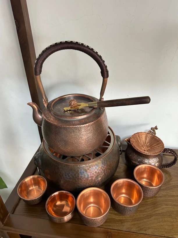 小谢铜器    手工制作紫铜炭炉烧水壶套装