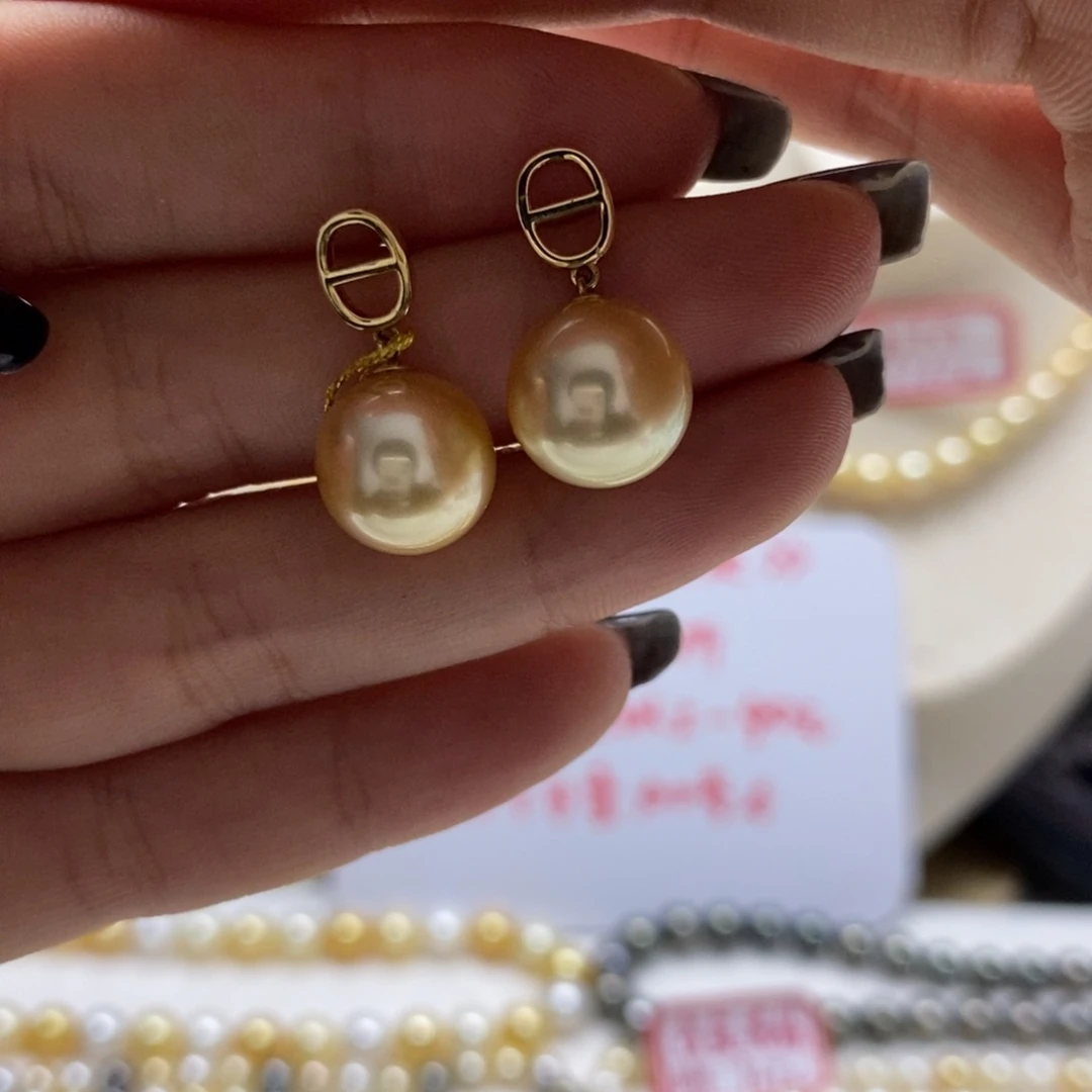 海水珍珠耳钉18K金镶嵌