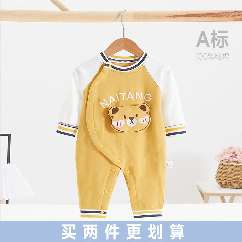 【A类100%纯棉】 婴儿宝宝春秋款卡通长袖贴身内搭洋气外出连体哈衣