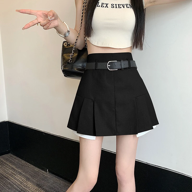 特价清仓春夏新款辣妹风设计感百褶裙高腰显瘦A字裙灰色半身裙