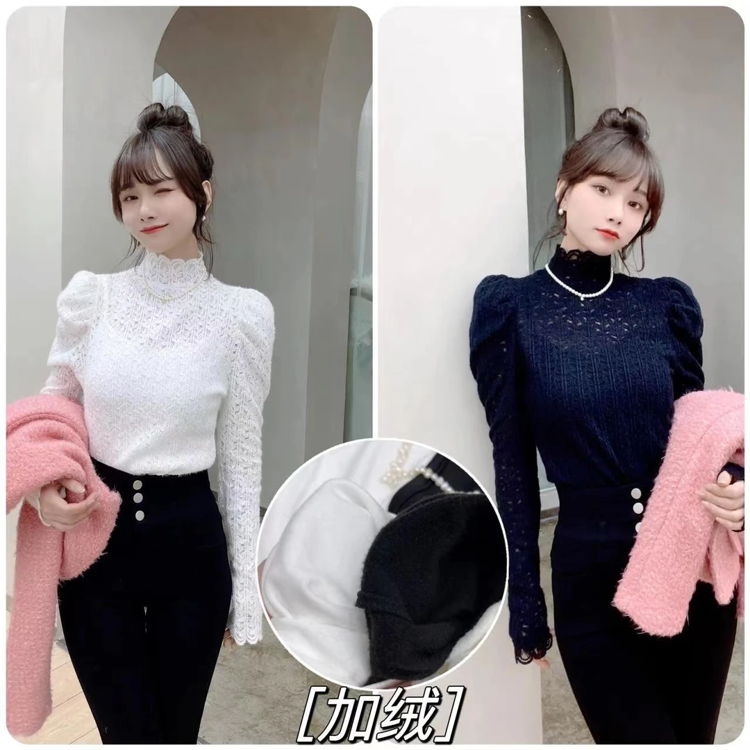 2093#茶会名媛秋冬蕾丝两件套上衣（送加绒吊带）