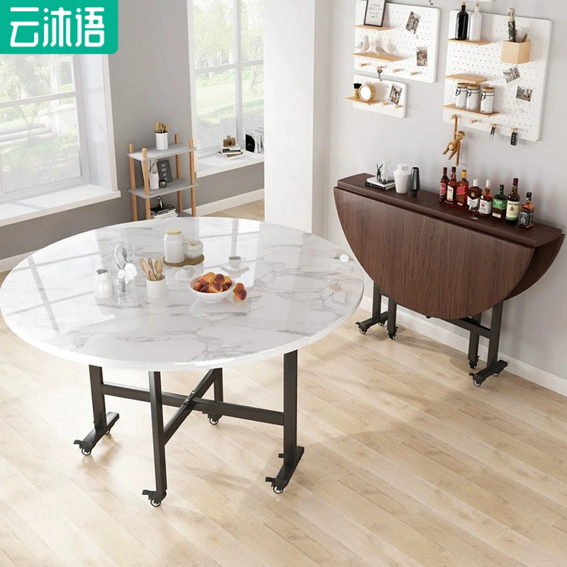 云沐语可折叠折叠桌家用桌子可移动出租屋圆形多功能折叠餐桌吃饭