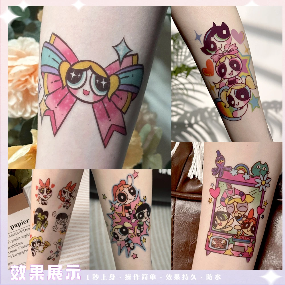 飞天小女警彩色儿童卡通图案纹身贴纸可爱简单防水维持