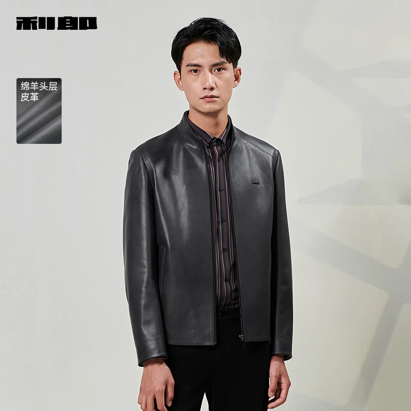 【绵羊皮】利郎奥莱真皮皮衣立领秋季新款夹克外套男款皮夹克