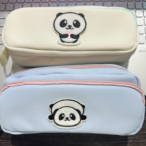 熊猫双层三层大容量笔袋纯色简约系男女生