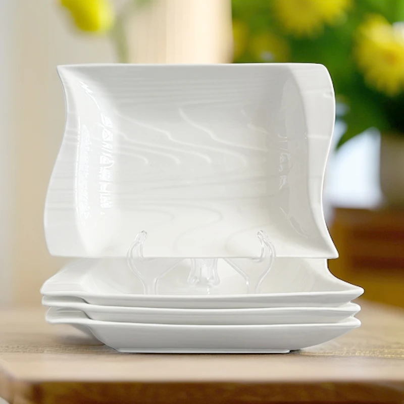【佰陶匠】4只9英寸山川盘子家用颜值陶瓷餐具纯白盘碟方形