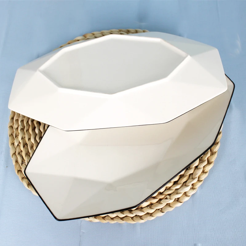 【粉丝专享】2只12英寸六角菱形鱼盘家用陶瓷餐具蒸鱼盘颜值餐具