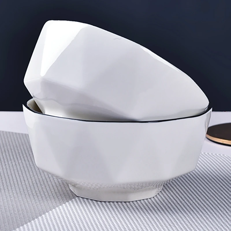 面碗饭碗8英寸2只装百合钻石大汤碗家用大容量陶瓷餐具汤碗泡面碗