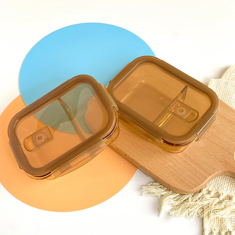 SINICON/希伲康【工厂直销】耐高温茶色玻璃两隔断保鲜盒可微波炉