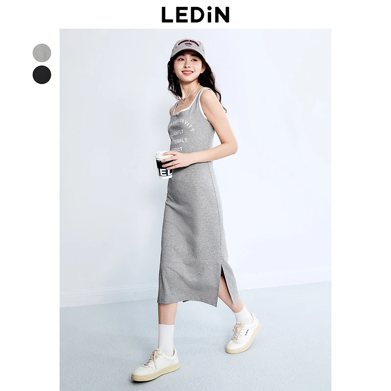 乐町休闲背心裙夏季新款运动风吊带裙字母连衣裙显瘦内搭裙