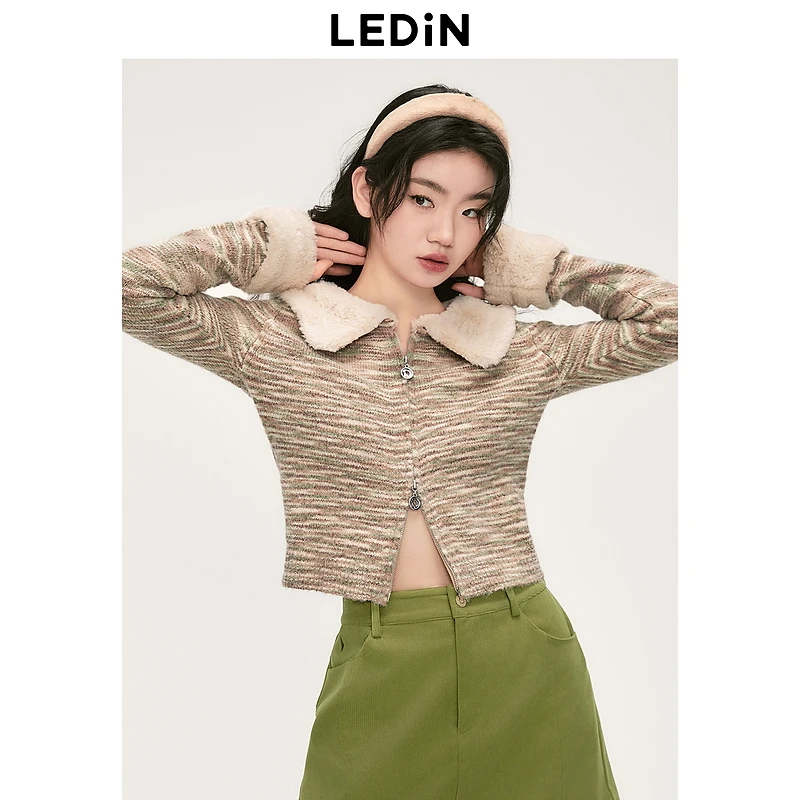 乐町翻领短开衫女秋冬