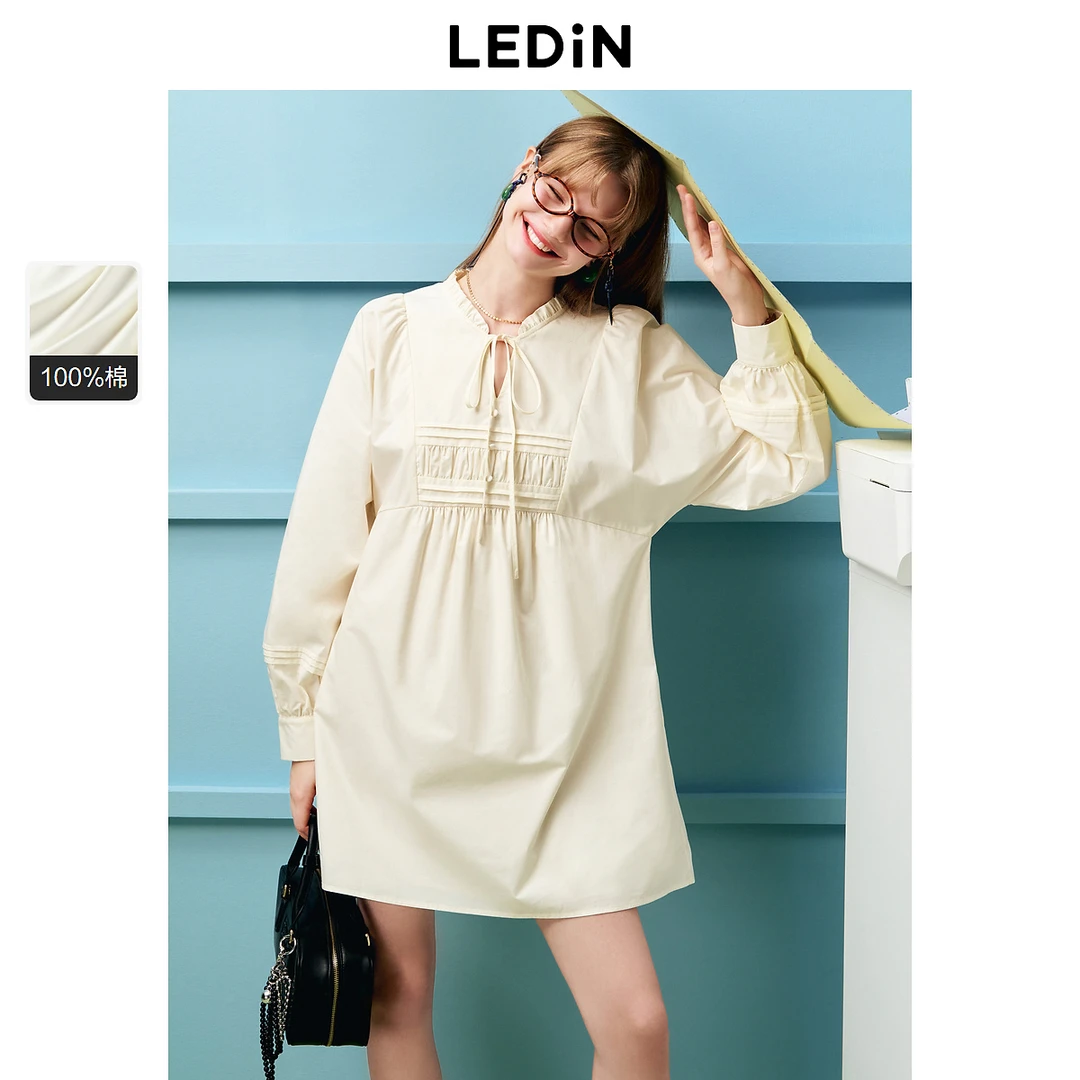 乐町松弛感A版连衣裙秋季新款花边领长袖裙C2FAE3B11