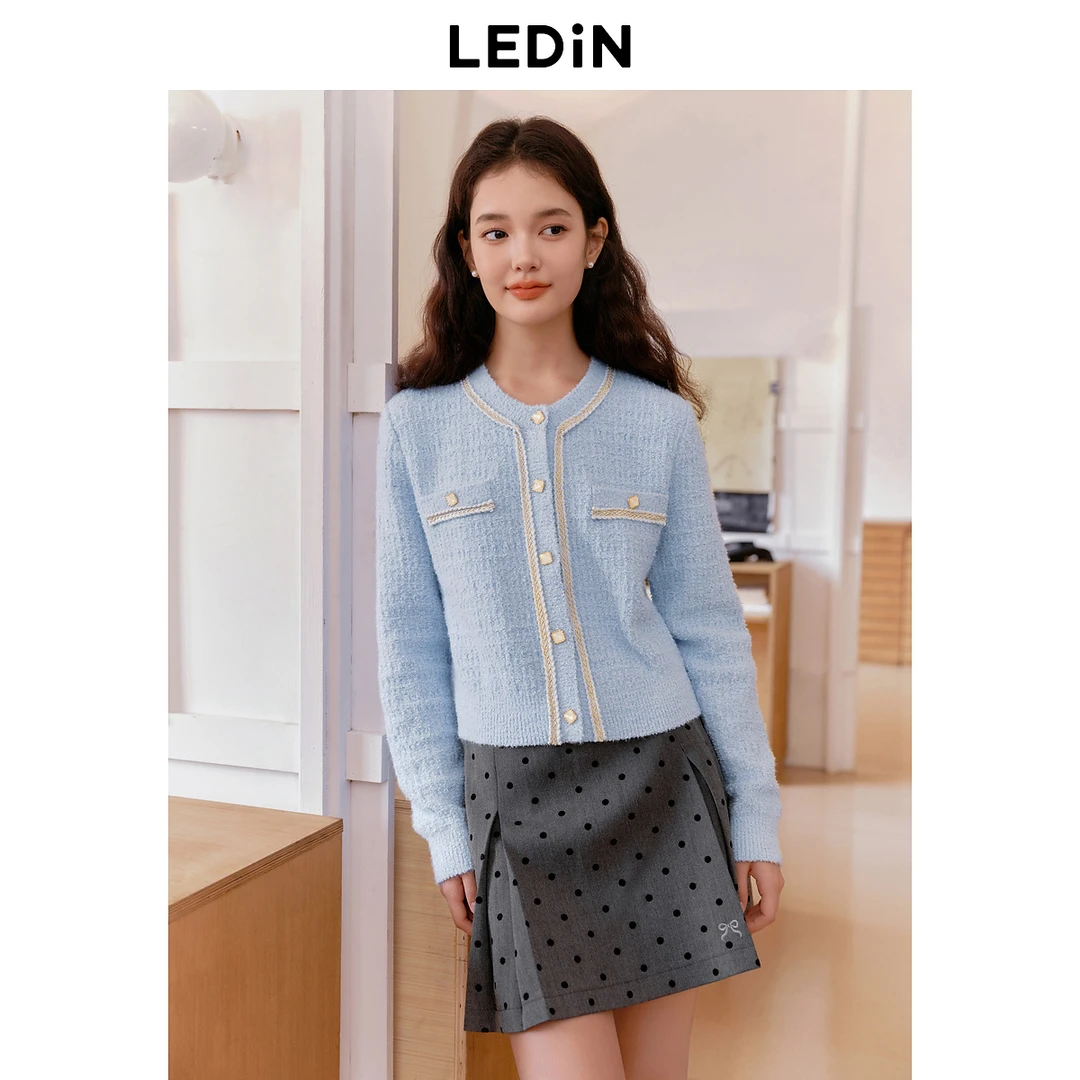 乐町小香风线开衫女冬新款合体毛衣外套针织毛衫时尚上衣