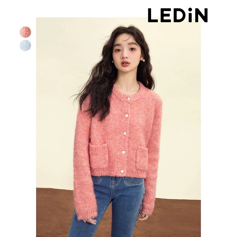 乐町新品小香风毛衣外套秋冬季新款内搭针织上衣气质开衫女圆领