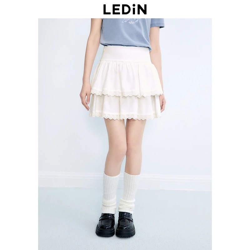 乐町甜美蛋糕裙小A字短款版型时尚秋少女蕾丝花边