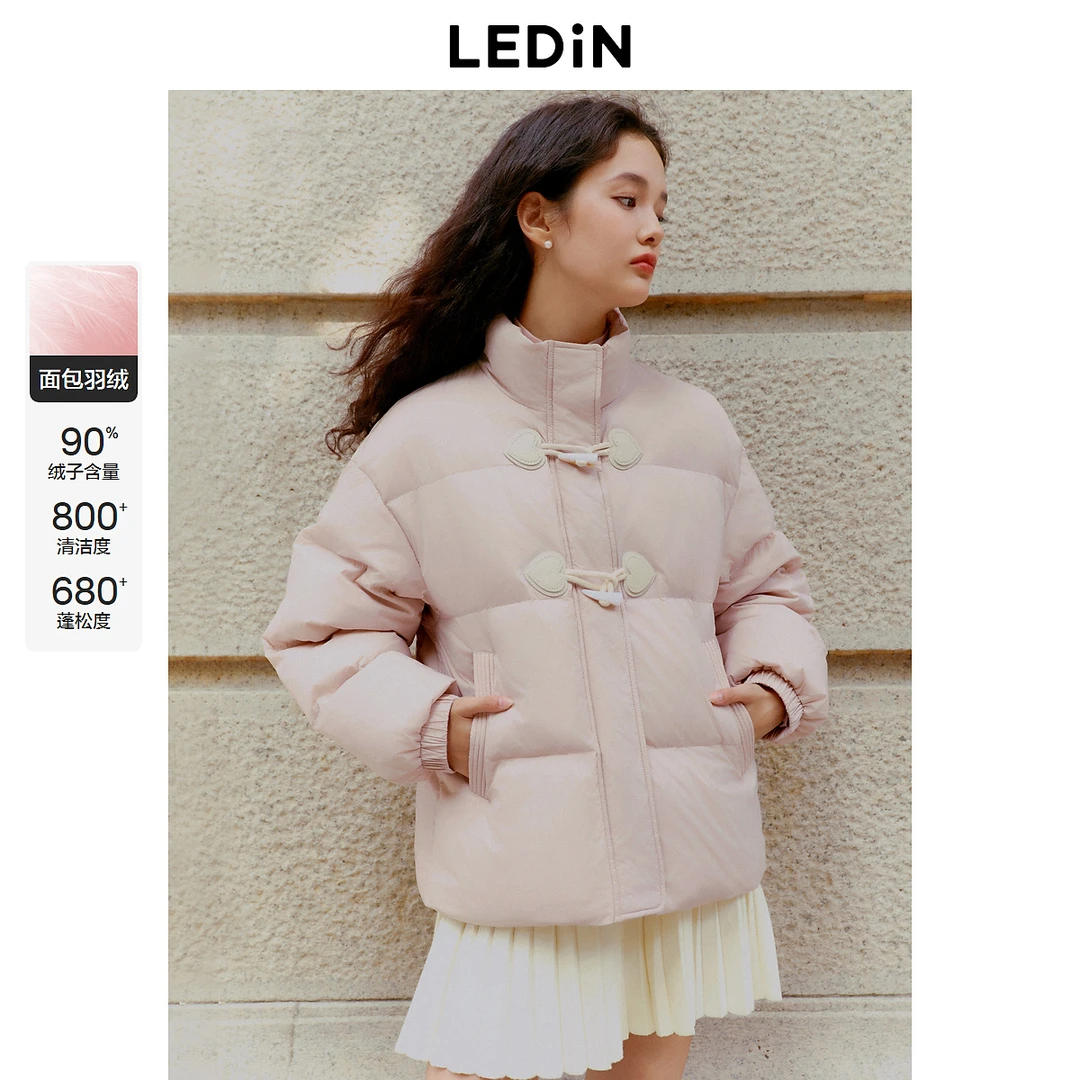 乐町立领面包羽绒服24冬季新款韩系通勤宽松保暖牛角扣外套