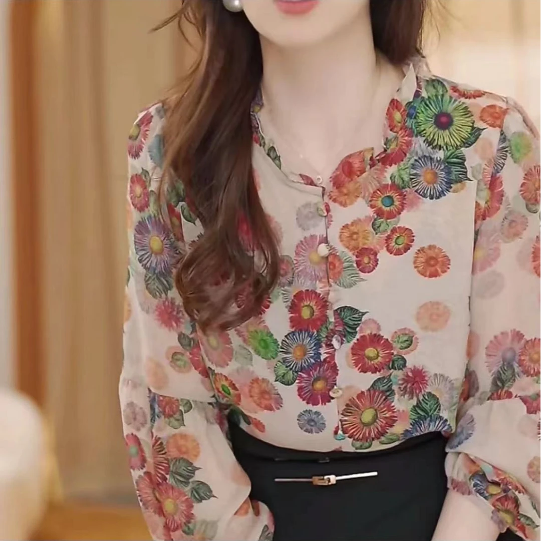 【爱丽丝】新款高端遮肉显瘦气质上衣百搭印花小衫9964