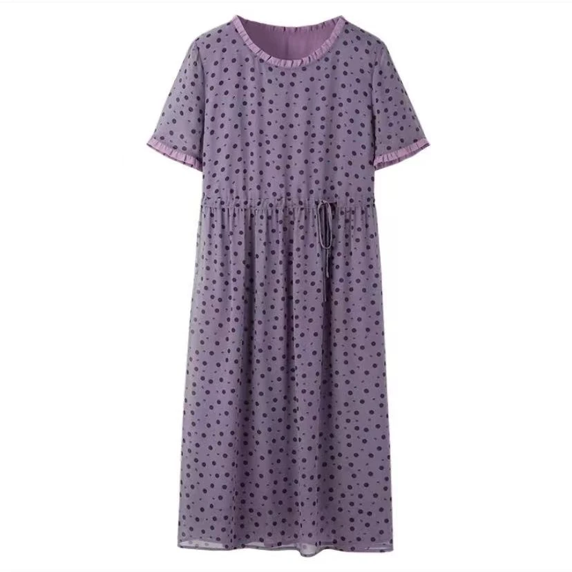 气质印花连衣裙收腰显瘦圆领时尚裙子8879