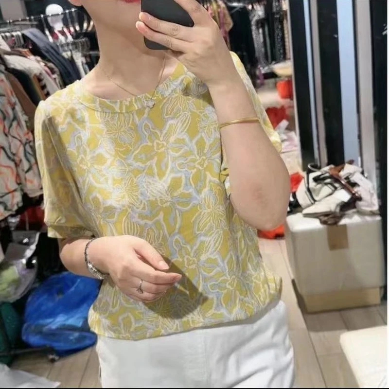 夏季休闲时尚减龄短袖上衣圆领显瘦气质洋气百搭小衫50