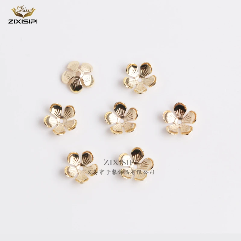 金色五瓣花朵花托diy手工饰品手串隔珠材料水晶手链花帽/M0383