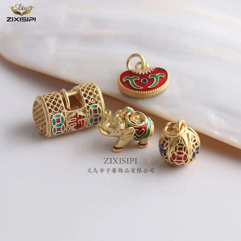 ZIXISIPI金色滴油福字吊坠diy饰品大象小挂件铜材料/M0792