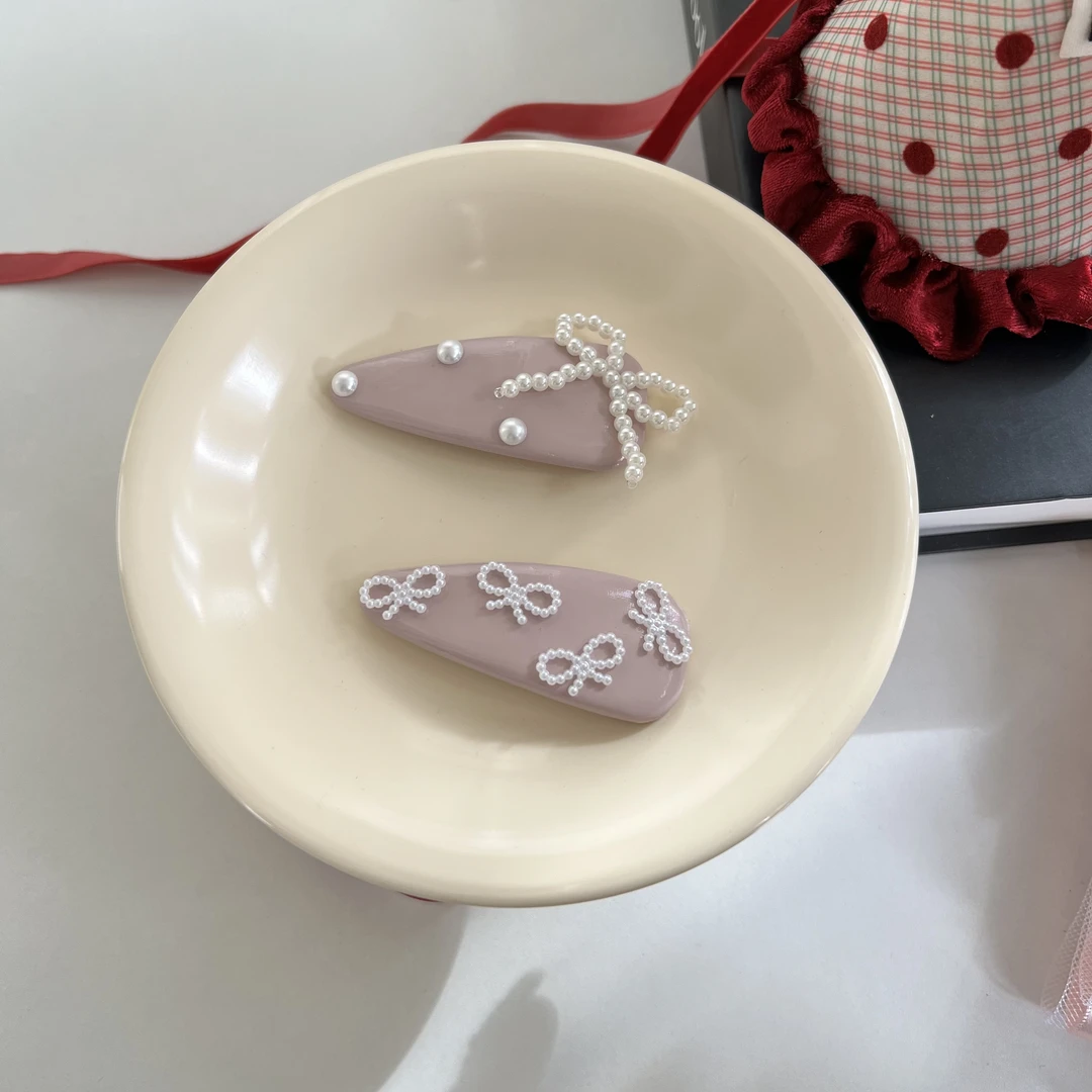 韩国东大门珍珠蝴蝶结侧边刘海发夹子女前额头饰2024新款bb夹57