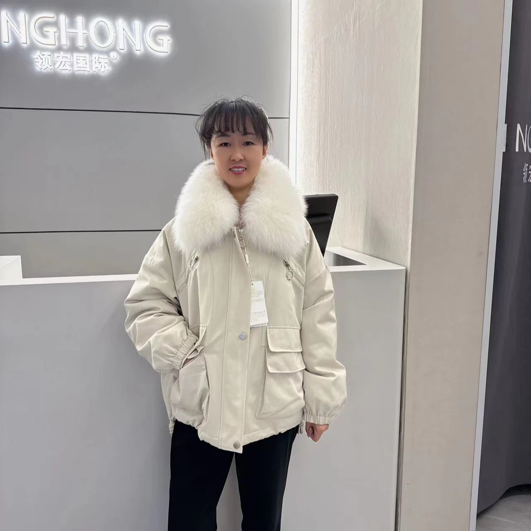 【VV FUSHI】2023女款时尚短款冬季大毛领狐狸毛领活里活面派克服