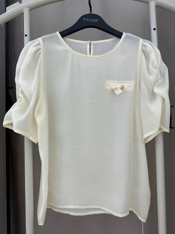 【VV FUSHI】C22053263夏季圆领百搭时尚气质雪纺衫衬衫小衫
