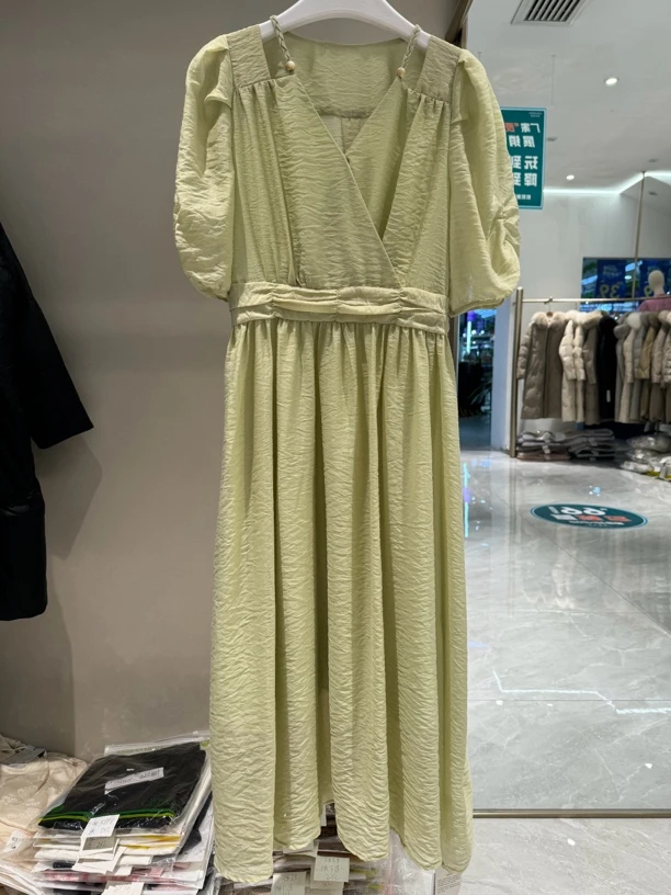 【VV FUSHI】L24052573夏季时尚气质纯色显瘦褶皱收腰宽松连衣裙