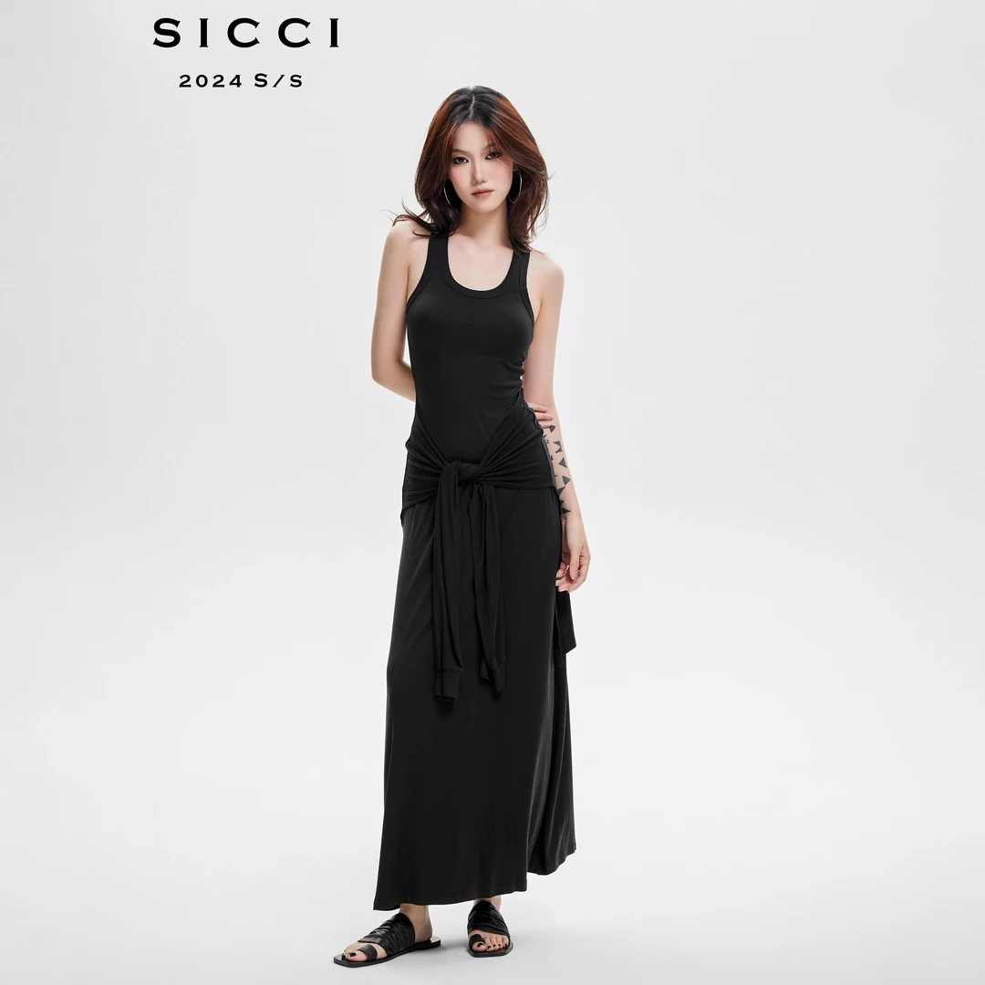 4折清 不tui不换 施施SICCI 小众假绑带设计感修身连衣裙