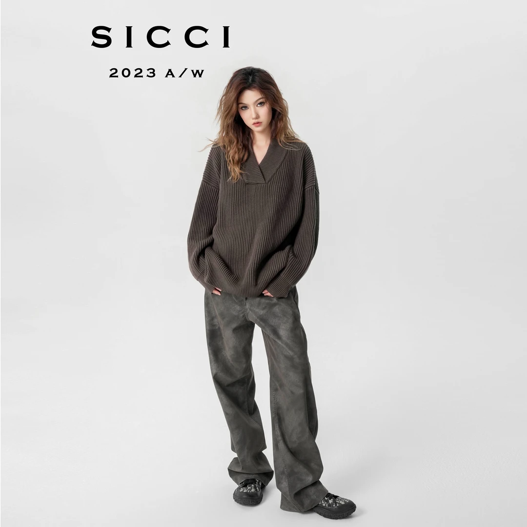 5折清 不tui不换 施施SICCI 秋冬暗纹腰部亮点高街水洗皮裤长裤