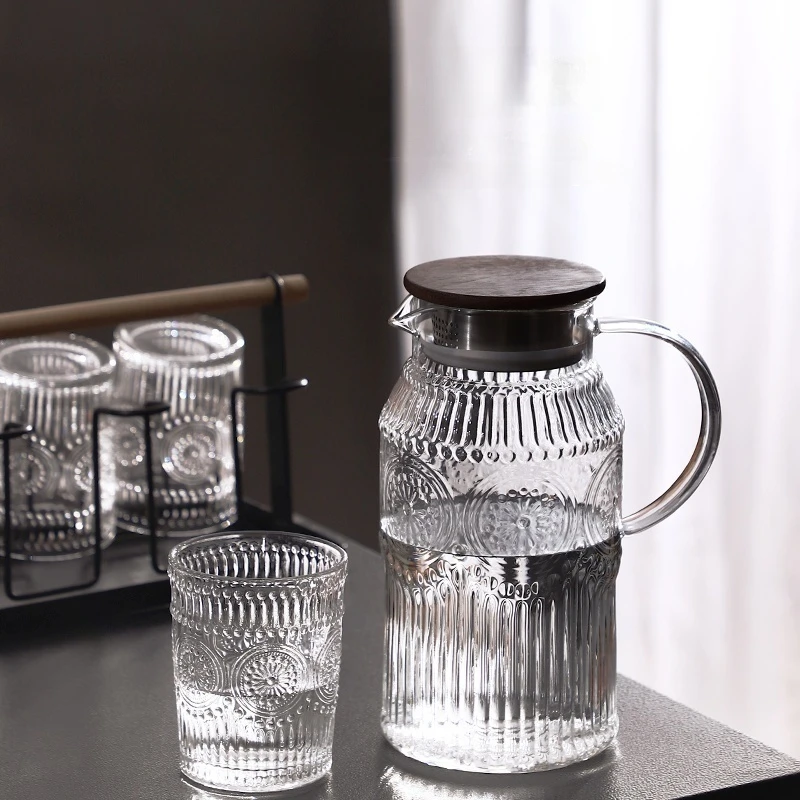 复古太阳花玻璃冷水壶水杯客厅泡茶杯大容量凉水壶喝水杯杯子