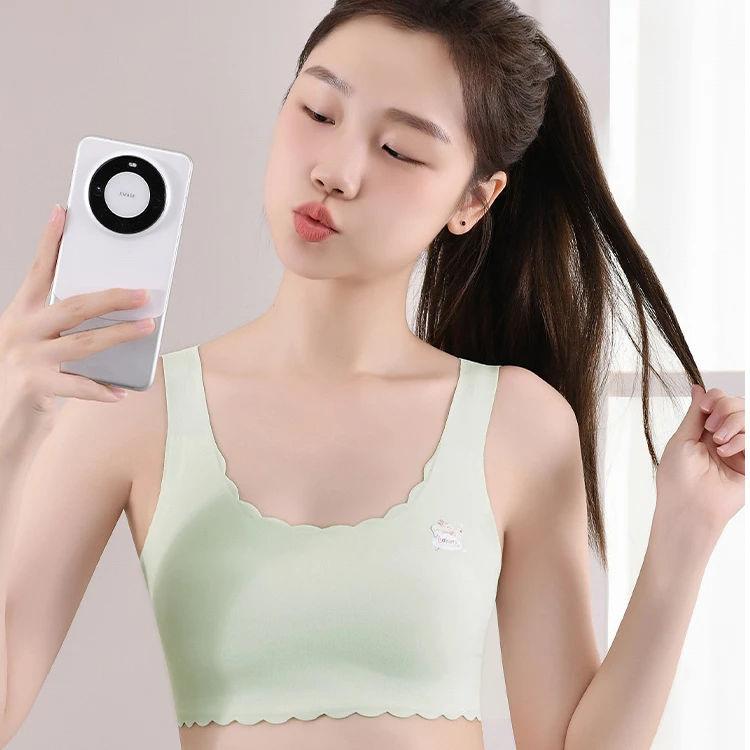 发育期少女内衣固定杯防凸点初中生女孩背心舒适无痕秋冬双面磨毛