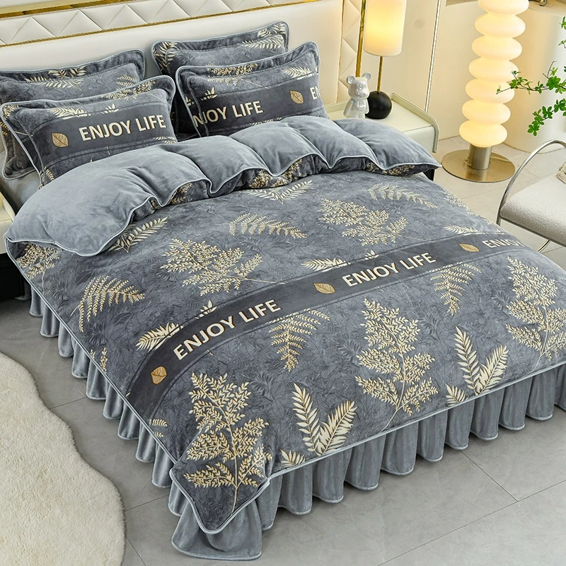 冬季保暖特加厚牛奶绒四件套双面绒被套四件套防静电防滑不跑被