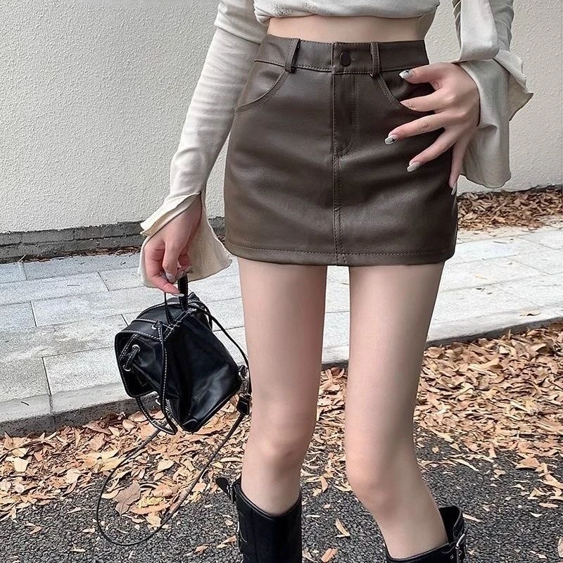 黑色高腰皮裙半身裙女秋冬新款小个子短裙百搭显瘦裙子a字包臀裙