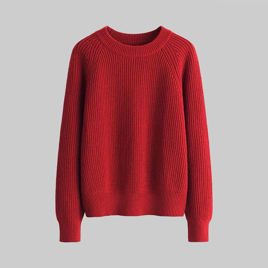 红色圆领秋冬宽松百搭套头针织衫时尚休闲半高领加厚韩版XJ779