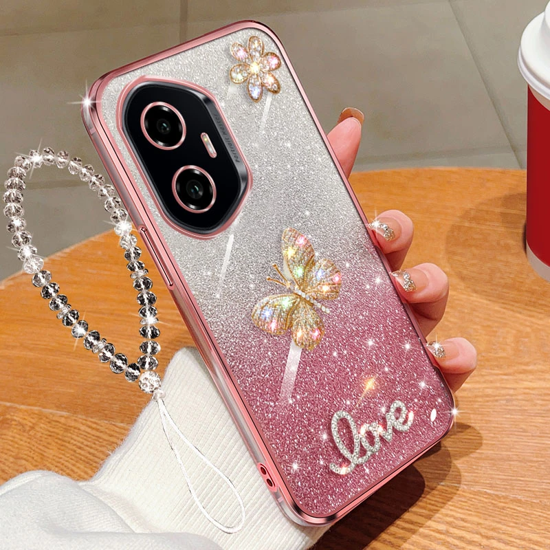 适用荣耀300手机壳镶钻AMM-AN00防摔保护套蝴蝶女款时尚软胶网红