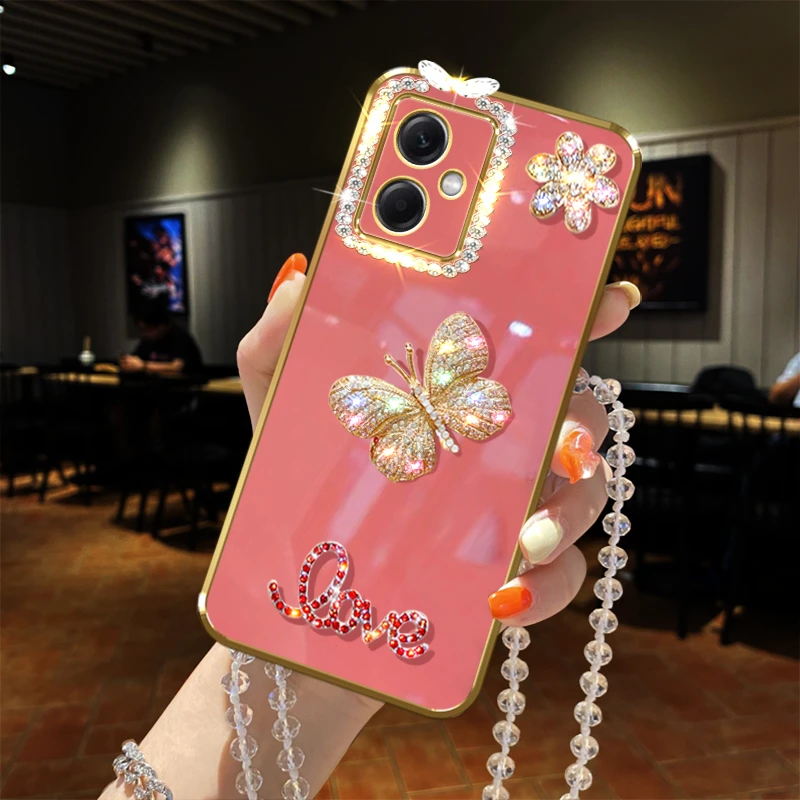 红米note12镶钻手机壳5G软胶防摔保护套全包镜头链子蝴蝶女款新品