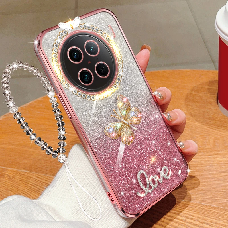 vivo x90手机壳V2241A镶钻5G防摔保护套闪粉蝴蝶女款时尚奢华软胶