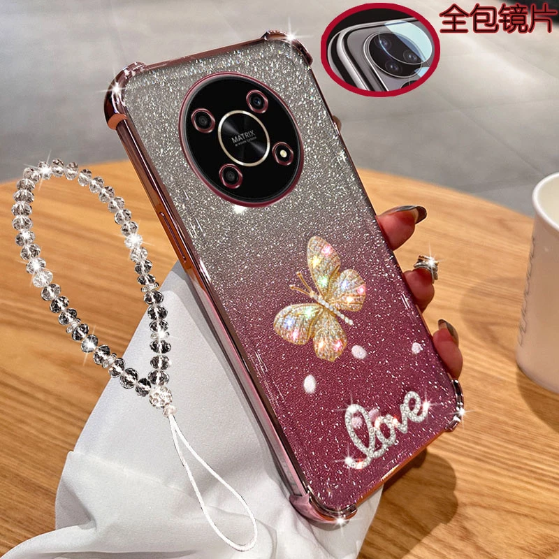 适用荣耀X30手机壳ANY一AN00镜头全包镶钻透明气囊防摔保护套软胶