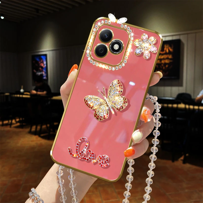 适用荣耀x60i手机壳5G镶钻LYN-AN00网红蝴蝶女款时尚软胶保护套新