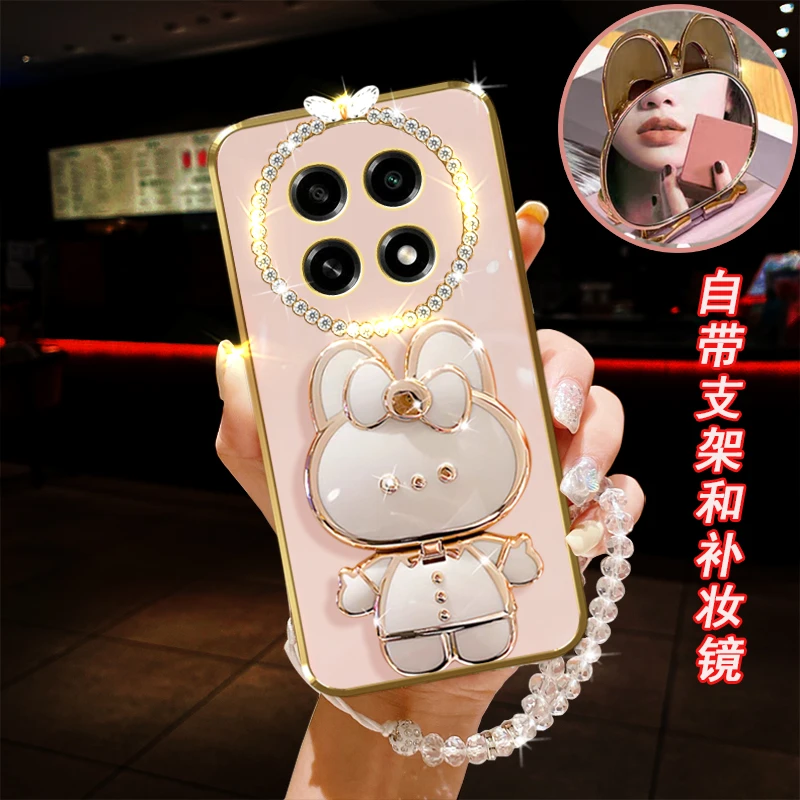 OPPO A2Pro手机壳5G镶钻支架PJG110防摔保护套时尚小兔镜子女款软