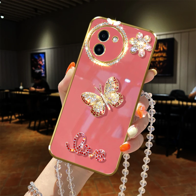 vivo y200i手机壳镶钻闪钻保护套网红蝴蝶女款时尚软胶全包边链子