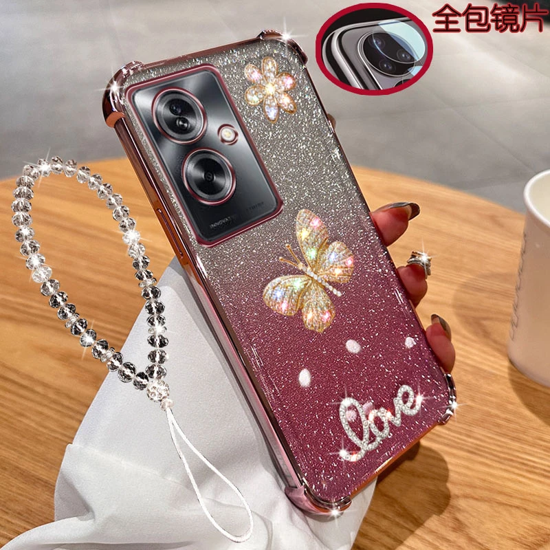 适用OPPO A2手机壳PJB110镜头全包5G镶钻透明气囊防摔套软胶女款