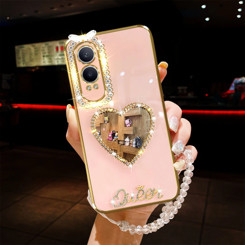OPPO K12x手机壳镶钻PJT110爱心镜子防摔保护壳女款时尚奢华软胶