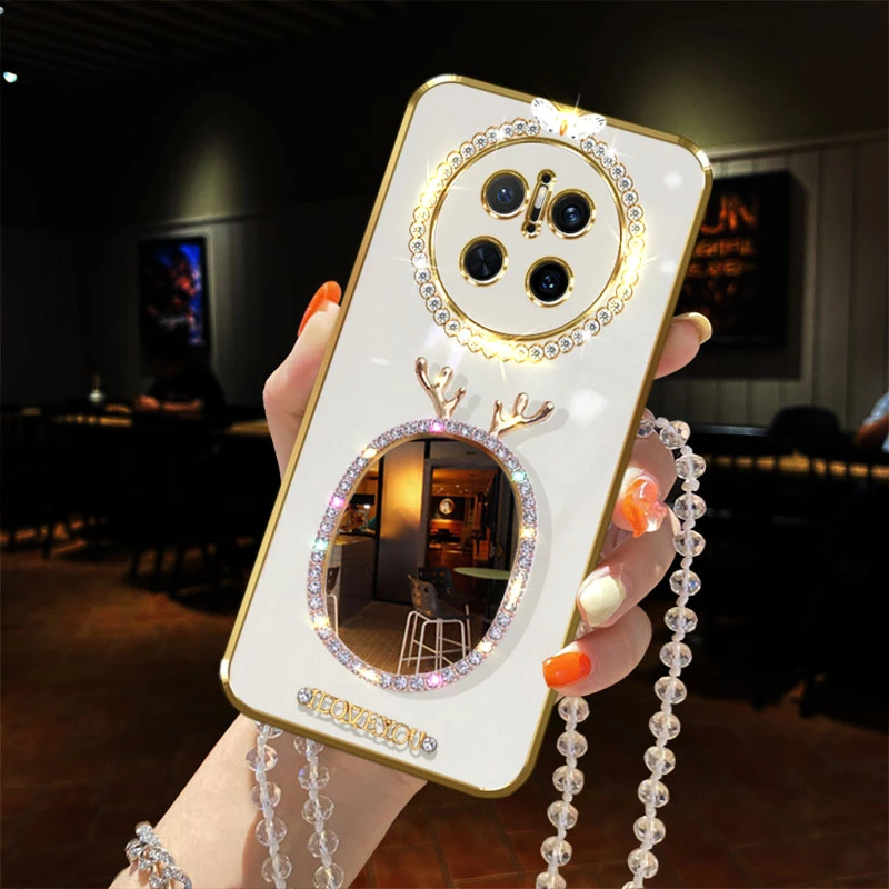 适用华为mate70手机壳CLS-AL00镶钻5G女款镜子全包防摔保护套时尚