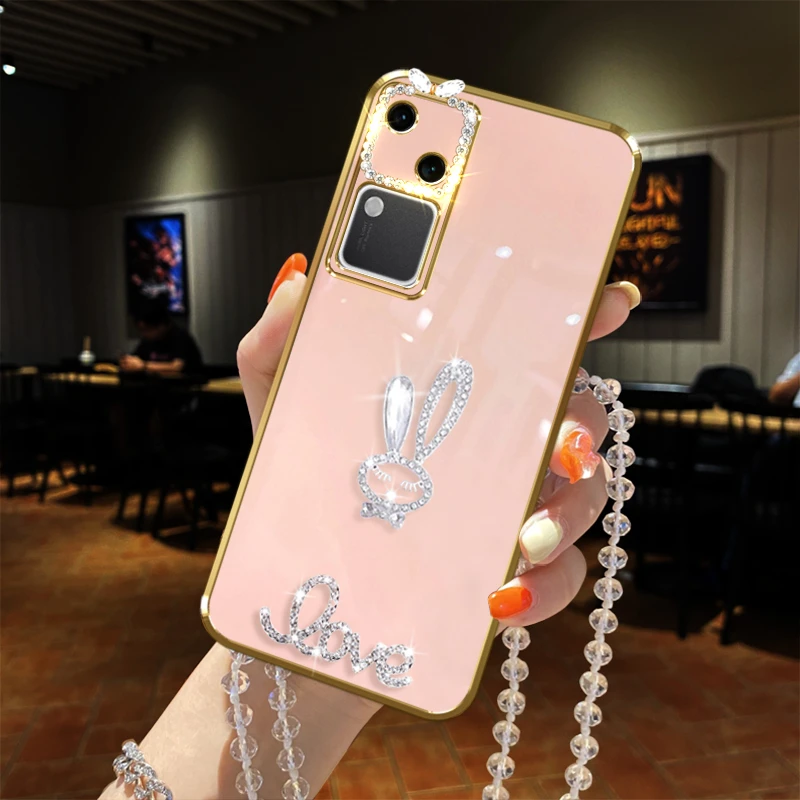 vivo s18手机壳女款小兔5G镶钻轻奢风软胶全包镜头防摔保护套时尚